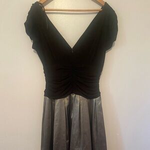 Holiday Party Dress!! Black and Silver Ruched Midi Dress